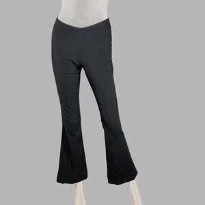 90s Y2K VTG Size XS Whimsigoth Pants Flare Low Rise Black Back Zip Beaded
